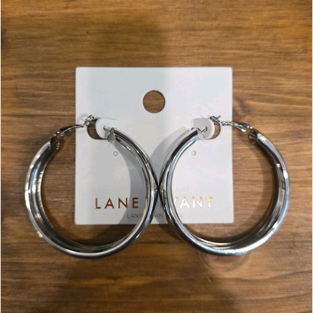 NEW Lane Bryant Large Hoop Earrings Silver‎ Tone